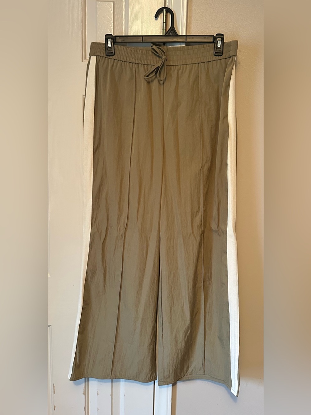 Wide Leg Track Pants with Cream Side Stripe
